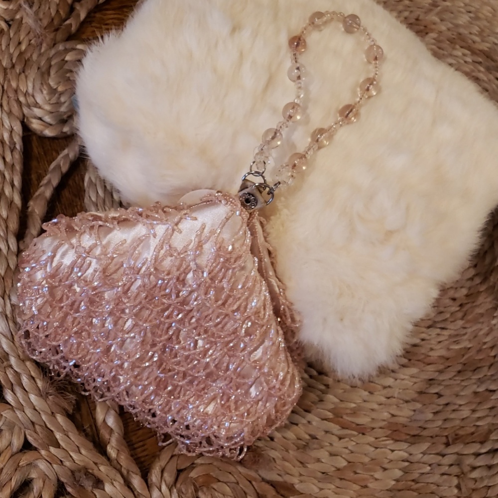 Vintage Pink Beaded Clutch Wristlet